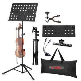 5 Core Music Stand For Sheet Music Height Adjustable Portable Folding Atril Para Partituras w Light Clip for Guitar Players Violinists Cellists Pianis