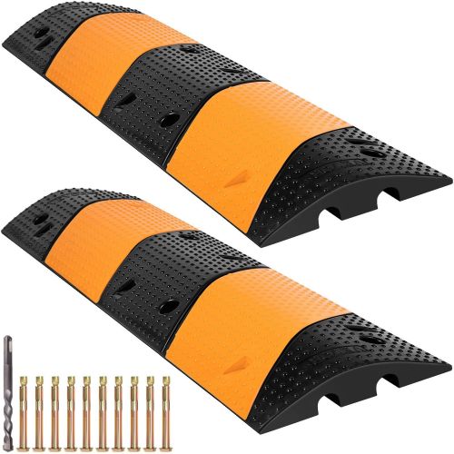 VEVOR Rubber Speed Bump, 2 Pack 2 Channel Speed Bump Hump, 40.2" Long Modular Speed Bump Rated 22000 LBS Load Capacity
