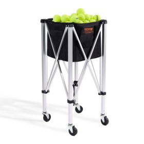 VEVOR Foldable Tennis Ball Hopper, Holds 150 Tennis Balls, Lightweight Aluminum Alloy Tennis Ball Basket Cart with Wheels, Removable Bag, Carry Bag