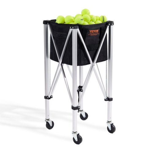 VEVOR Foldable Tennis Ball Hopper, Holds 150 Tennis Balls, Lightweight Aluminum Alloy Tennis Ball Basket Cart with Wheels, Removable Bag, Carry Bag