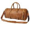 Cow Leather Travel Bag, Large Capacity Handbag for Travel Gym Yoga, Multinational With Shoes Compartment, Brown