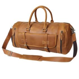 Cow Leather Travel Bag, Large Capacity Handbag for Travel Gym Yoga, Multinational With Shoes Compartment, Brown