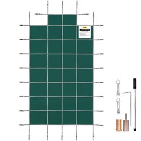 VEVOR Pool Safety Cover Fits18x36ft Inground Safety Pool Cover Green Mesh with 4x8ft Center End Steps Solid Pool Safety Cover for Swimming Pool Winter