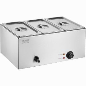 VEVOR Commercial Electric Food Warmer 3-Pan Countertop Buffet 17.4QT Bain Marie