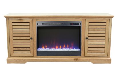 Bridgevine Home Topanga 68 inch Electric Fireplace TV Console for TVs up to 80 inches, Natural Finish
