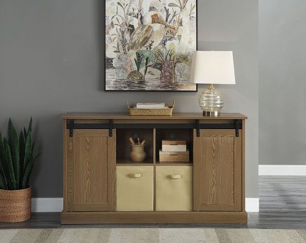 Bridgevine Home Lincoln Farmhouse 60 Inch TV Stand for TVs up to 65 inches, Classic Walnut Finish