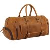 Cow Leather Travel Bag, Large Capacity Handbag for Travel Gym Yoga, Multinational With Shoes Compartment, Brown
