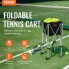 VEVOR Foldable Tennis Ball Hopper, Holds 150 Tennis Balls, Lightweight Aluminum Alloy Tennis Ball Basket Cart with Wheels, Removable Bag, Carry Bag