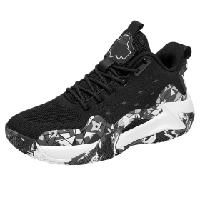 Men's Shoes Basketball Breathable Cushioning Non-Slip Sports Shoes Gym Training Athletic Basketball Sneakers Women (Color: black and white, size: 45)