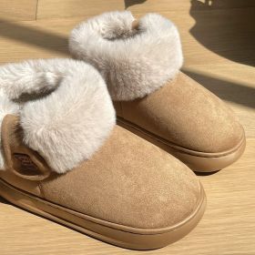 New women's boots Snow boots winter warm couples casual short boots plus velvet women's boots (Color: khaki, size: 38-39)