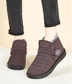 New lightweight cotton shoes women's shoes elderly shoes plus velvet women's short boots snow boots casual walking shoes (Color: Brown, size: 39)
