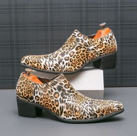 Men's new fashion trend leopard print ball high heel shoes European and American banquet wedding Cuban shoes casual shoes (Color: Leopard print, size: 40)