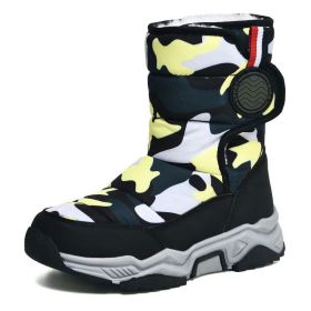 Winter warm cotton snow boots Warm boots for boys and girls comfortable warm mid-calf boots 30-39 (Color: Black yellow, size: 37)