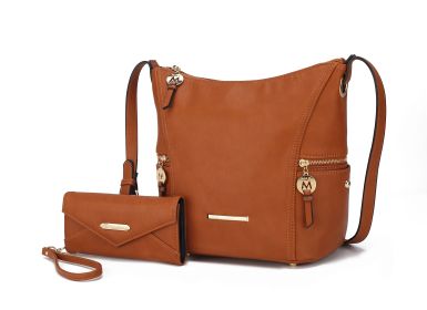 MKF Collection Lux Hobo Bag with Wallet by Mia K (Material: Vegan Leather, Color: Cognac)