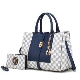 MKF Collection Yuliana Circular Print Satchel Bag with Wallet by Mia K (Material: Vegan Leather, Color: NAVY)