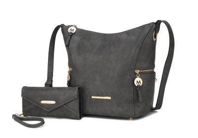 MKF Collection Lux Hobo Bag with Wallet by Mia K (Material: Vegan Leather, Color: Charcoal)