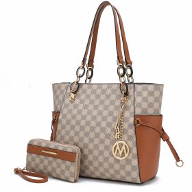 MKF Collection Xenia Circular Print Tote Bag with Wallet by Mia K (Material: Vegan Leather, Color: Cognac Brown)