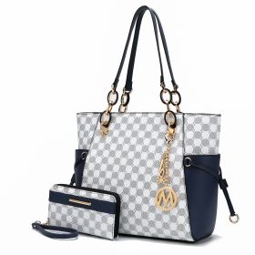 MKF Collection Xenia Circular Print Tote Bag with Wallet by Mia K (Material: Vegan Leather, Color: NAVY)