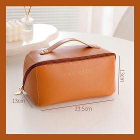 Cosmetic Bag Makeup Vanity Case with Large Capacity, Waterproof PU Material, Multiple Compartments with Zipper Closure (Color: Brown)