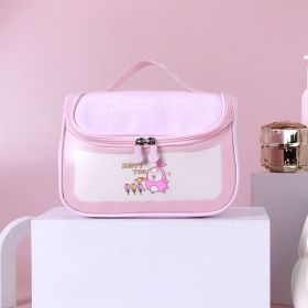 Custom logo wholesale travel waterproof happy too cosmetic bag pu pvc hanging clear washbag with visible window (Color: pink)