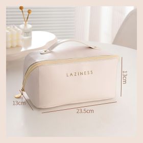 Cosmetic Bag Makeup Vanity Case with Large Capacity, Waterproof PU Material, Multiple Compartments with Zipper Closure (Color: Beige)