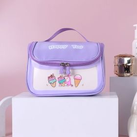 Custom logo wholesale travel waterproof happy too cosmetic bag pu pvc hanging clear washbag with visible window (Color: purple)