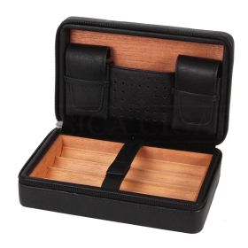 GALINER Portable Humidor Cigar Travel Case Leather Cedar Wood 4 Tube Holder Cigar Humidor Box W/ Cigar Accessories (Color: Only Black Case)