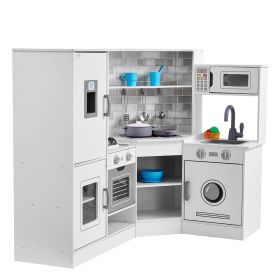 Christmas Gift! VEVOR Kitchen Playset Kids Pretend Cooking Play Toy 24 Piece Accessories White (Product Type: Corner Style, Color: White)