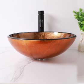 Above Counter Artistic Tempered Glass Bathroom Sink Transparent Counter Top Bathroom Single Bowl Vessel Basin (Color: Brown + Tempered Glass + Bathroom)