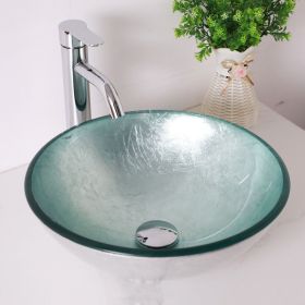 Above Counter Artistic Tempered Glass Bathroom Sink Transparent Counter Top Bathroom Single Bowl Vessel Basin (Color: Silver + Tempered Glass + Bathroom)