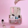 Custom logo wholesale travel waterproof happy too cosmetic bag pu pvc hanging clear washbag with visible window