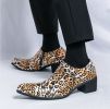 Men's new fashion trend leopard print ball high heel shoes European and American banquet wedding Cuban shoes casual shoes