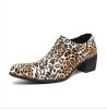 Men's new fashion trend leopard print ball high heel shoes European and American banquet wedding Cuban shoes casual shoes